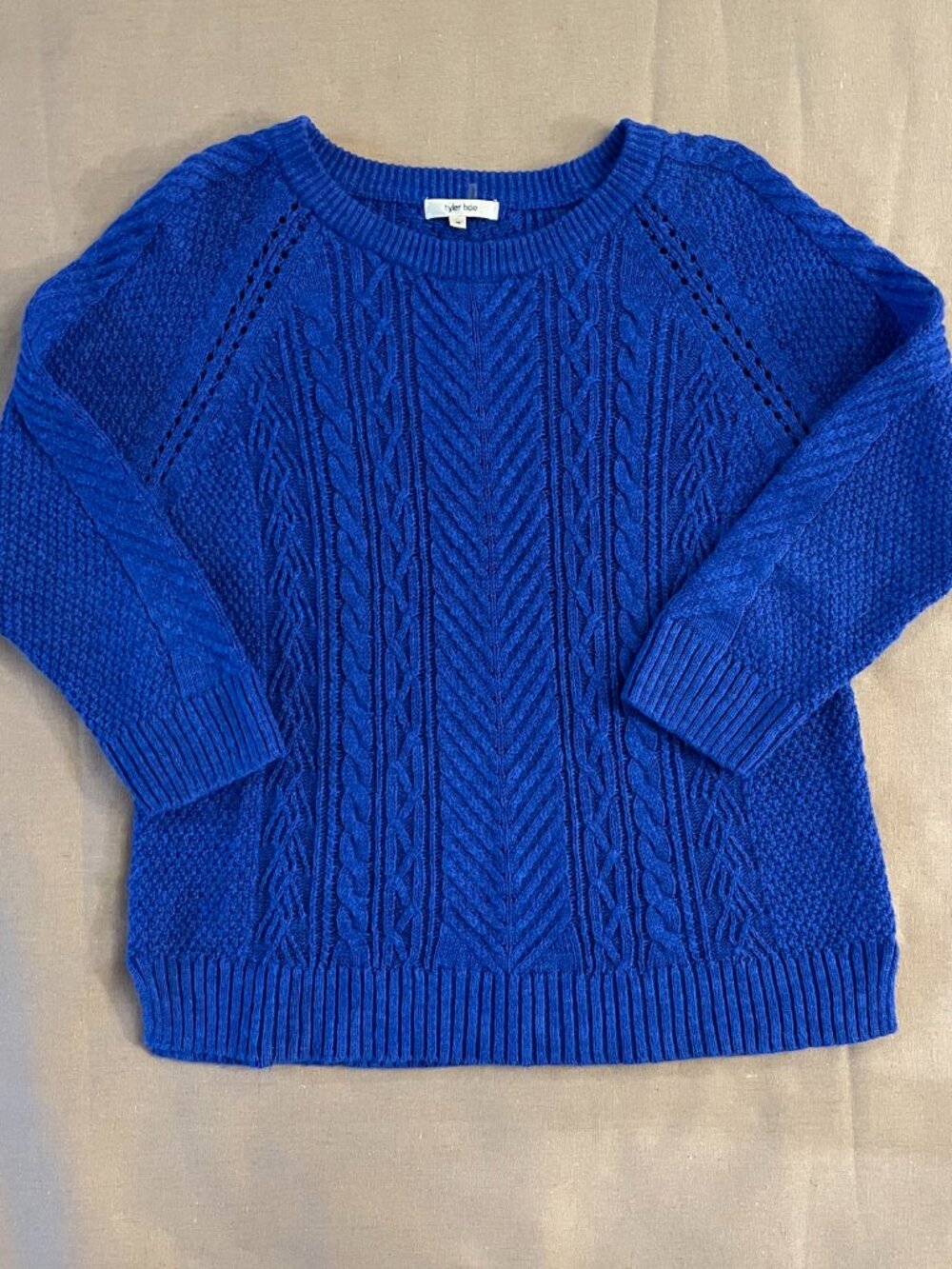 Tyler Boe Sweater Sz M Blue Linen Cotton Knit Preppy Coastal Academic Luxe